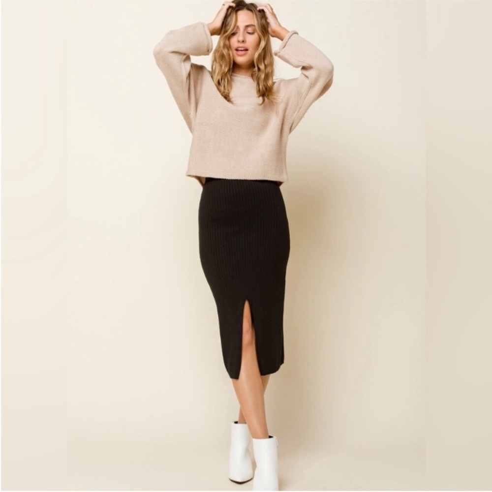 Free People Skyline Rib Midi Skirt- Black